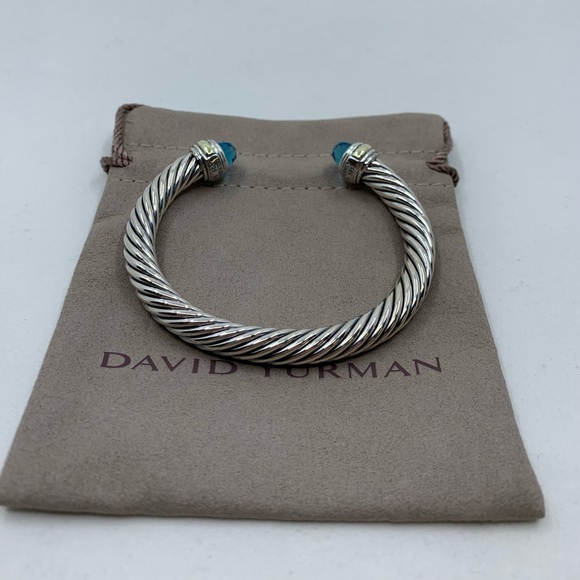 David Yurman 14k Gold 7mm Blue Topaz Bracelet - Picture 5 of 8